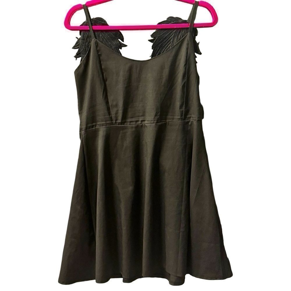 Dress – Size Large Black A-Line Dress with 3D Feather Strap Detail